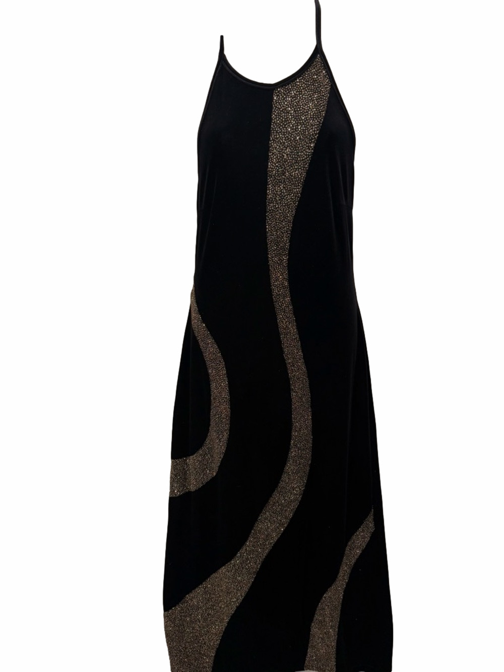 Vintage Black and Gold Women's Velvet Maxi Dress